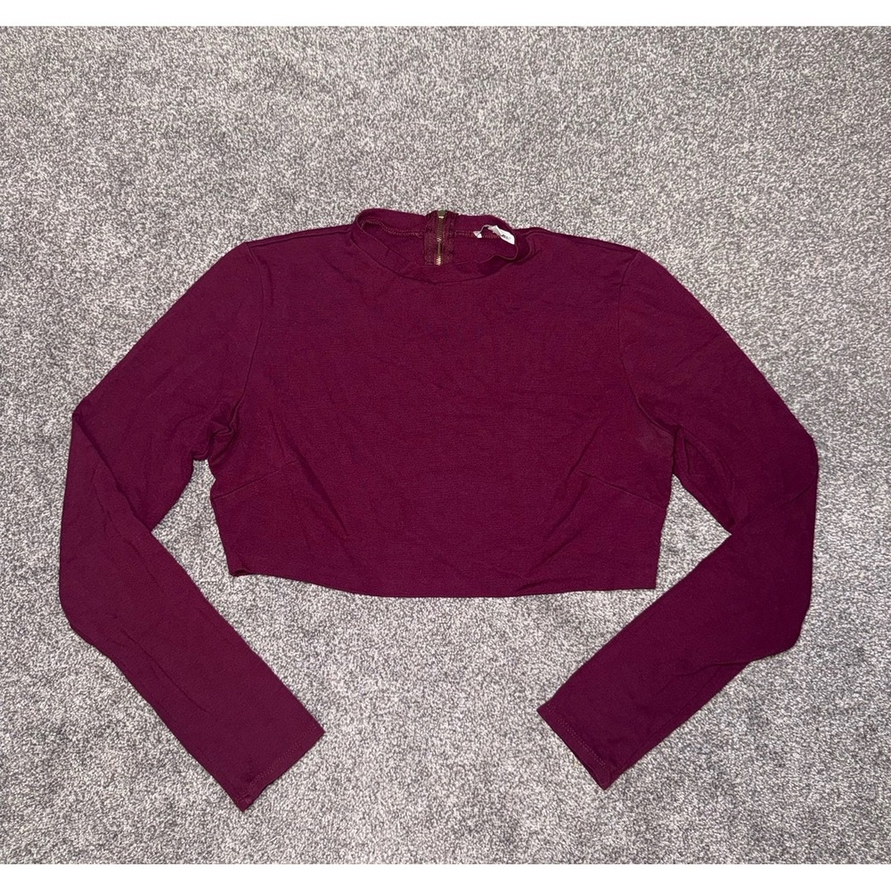 Charlotte Russe Burgundy Long-Sleeve Cropped Pullover Sweater w/ Zipper Size‎ XL
